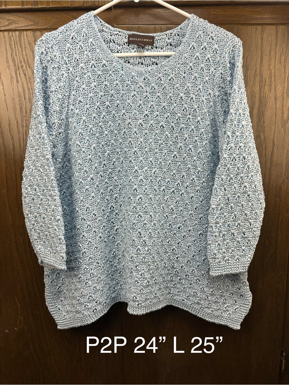 Dana Buchman Pale Blue Openwork Crewneck Sweater